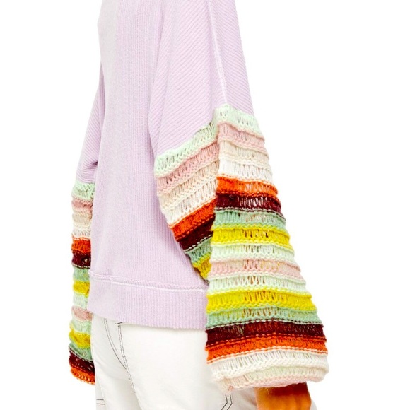 FREE PEOPLE Cha Cha sweater in Lilac Mist with multi colored sleeves NWT - Picture 2 of 7